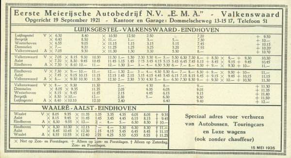 Dienstregeling van EMA in 1935