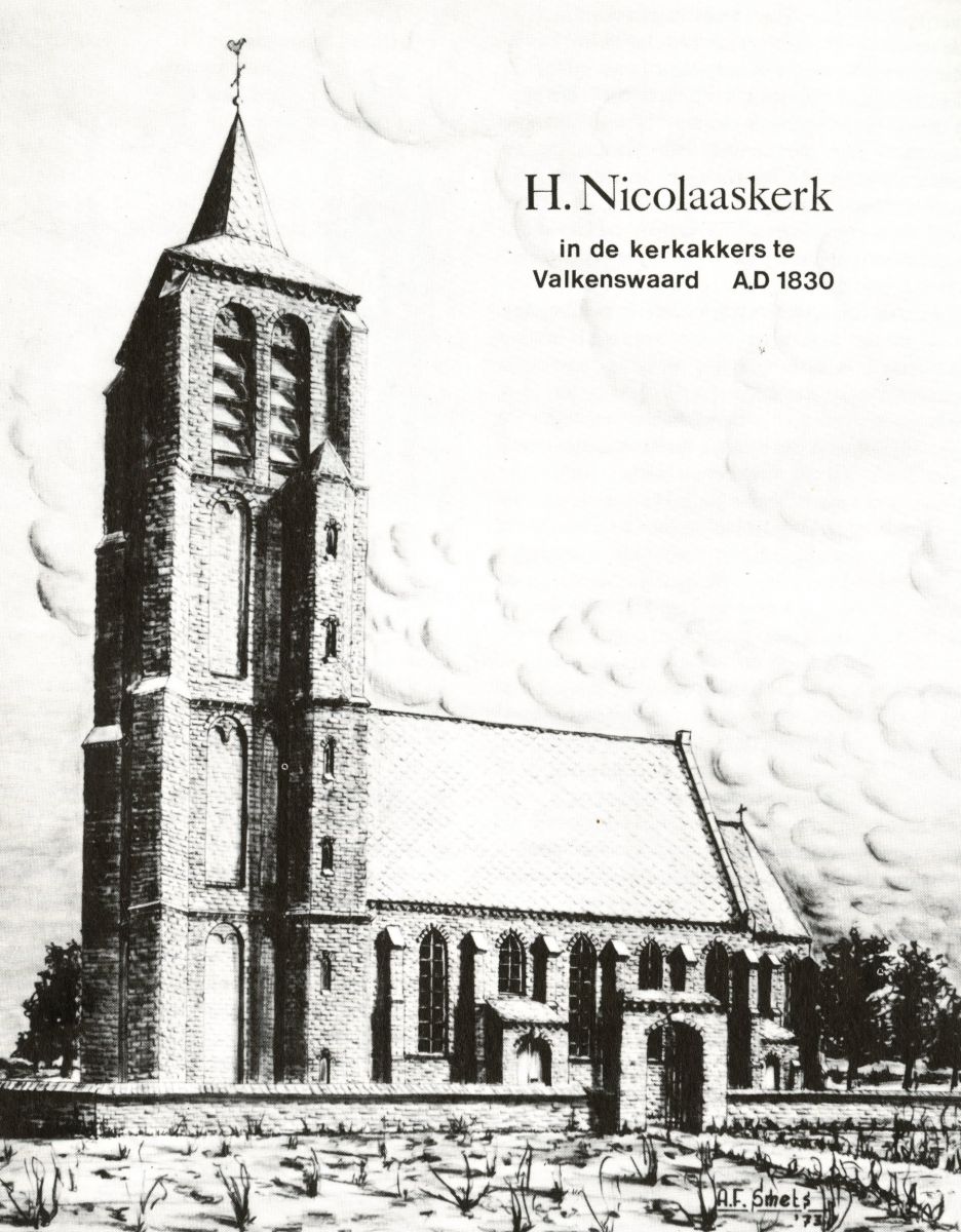 Tekening van de 'oude' kerk, 1830
